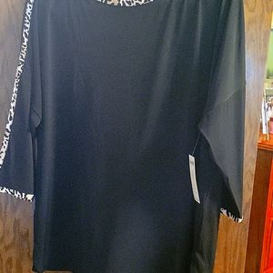 Black dress top with leopard trim